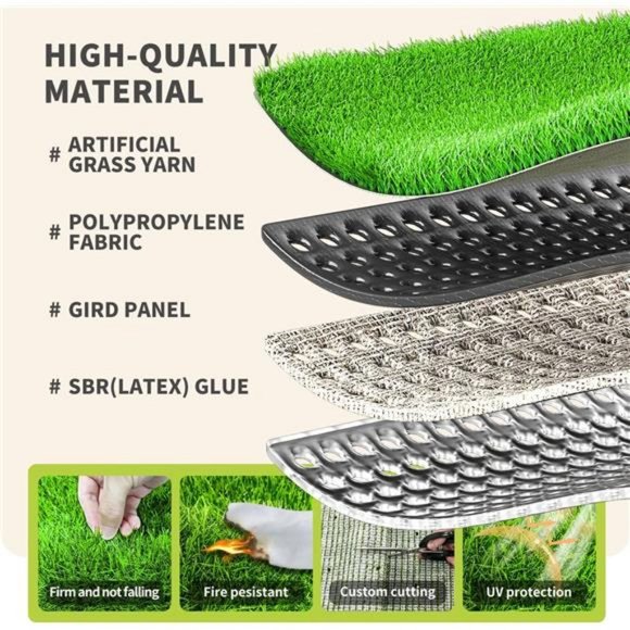 Realistic Artificial Grass Rug, Dog Grass Mat w/ Drainage Holes, 3 Feet x 5 Feet - Picture 4 of 7